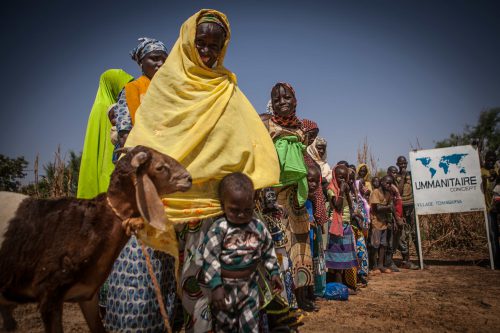 villageois devant puits avec chèvre Niger